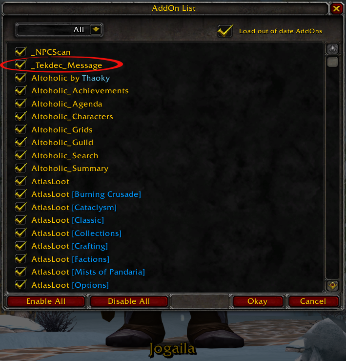 AddOn Selected in WoW